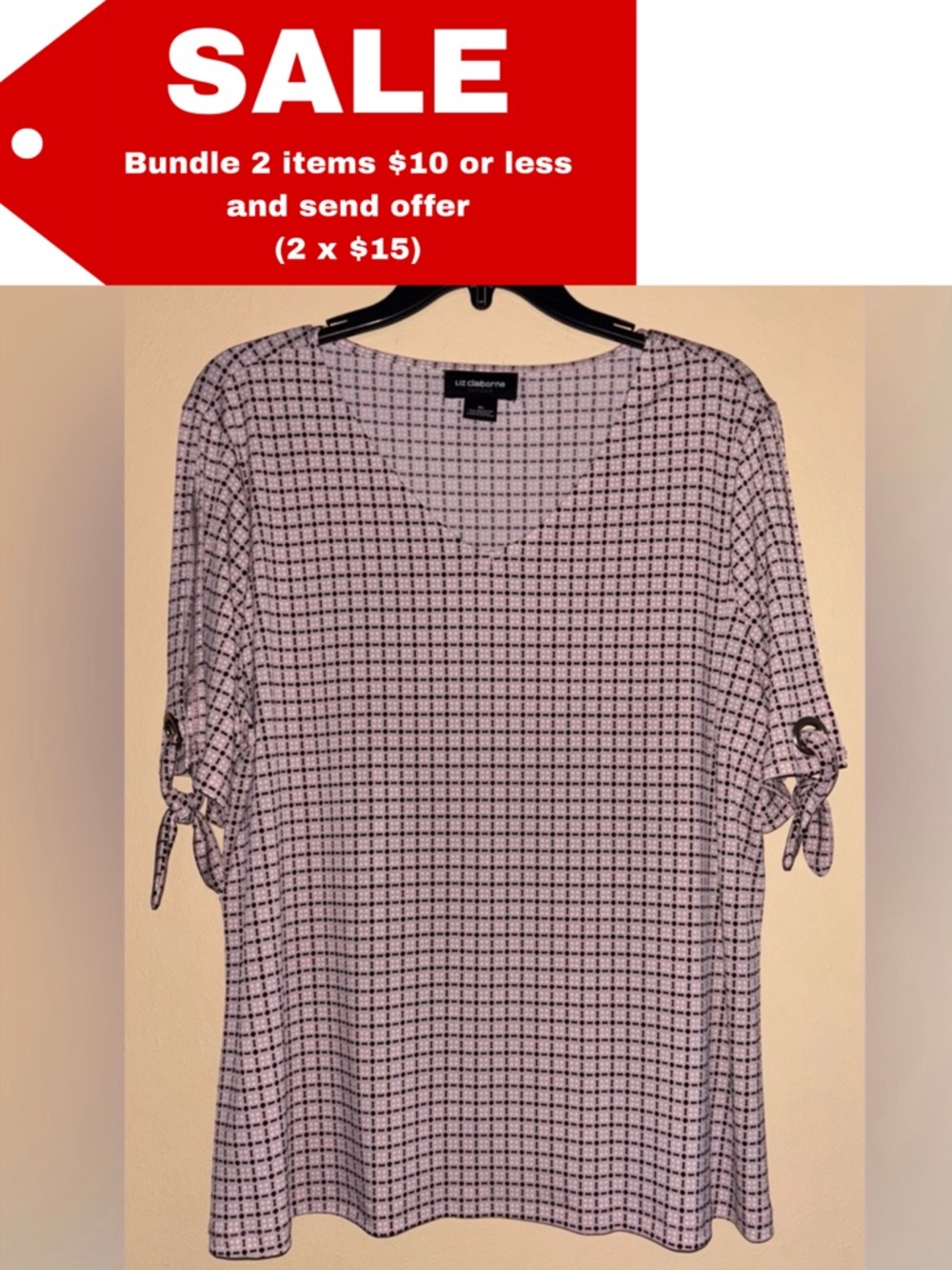 Liz Claiborne Women’s Geometric Print Short Sleeve Blouse Top Size XL